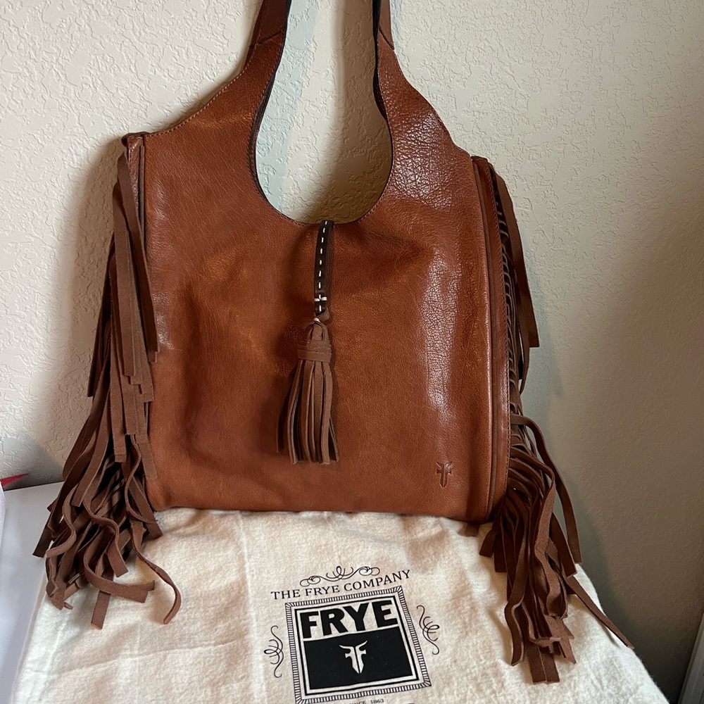 Frye Tan Leather Fringe Shoulder Bag